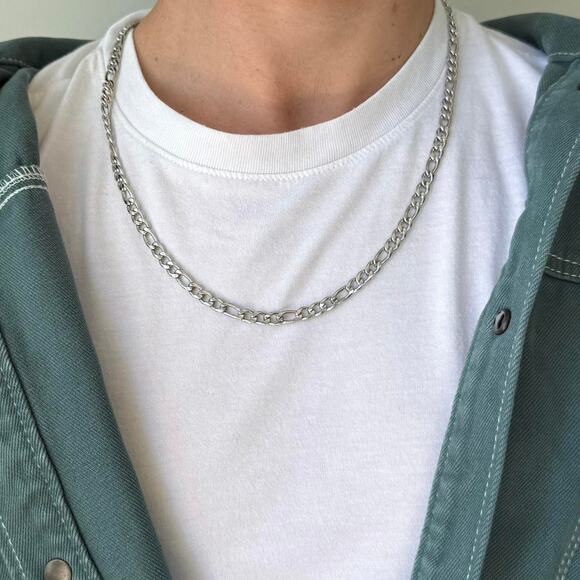 Y2K Silver 925 Stainless Steel Cuban Link Chain Necklace 20 Inch Vintage Unisex - Picture 5 of 8